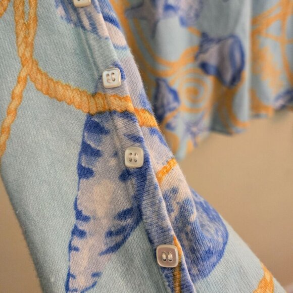 J. Mclaughlin Designer Seashell Yellow Blue  Button Sleeve Sweater Size S - Picture 5 of 7